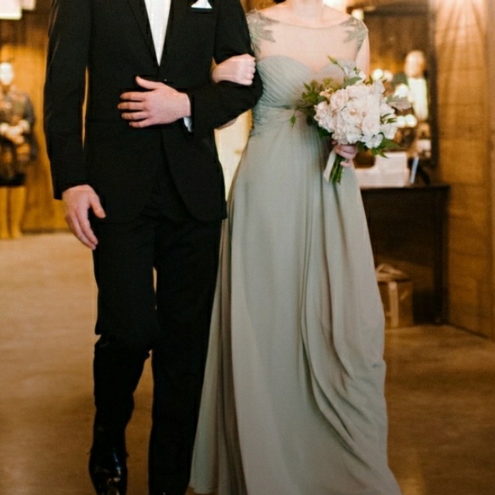 Mori Lee Green Lace Pleated Bridesmaid Dress